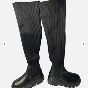 bnib fashion nova thigh high platform lug sole boots stretchy sock boots